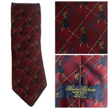 Brooks Brothers Tie Mens OS Red Silk Plaid Novelty Golfer Made in USA