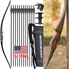 54" Traditional Longbow Wooden Recurve Bow 20-70lbs Bow Archery Hunting Shooting