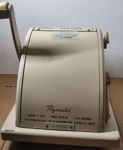 Vintage Paymaster Check Writer Machine Series S-1000 8 Column Cream w/ Slug - Picture 7 of 10