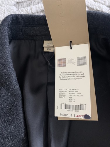 Authentic New BURBERRY Men's Dark Gray MADDOX Slim CASHMERE Blazer Jacket 38US M - Picture 11 of 12