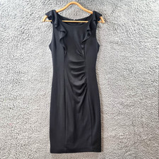 PORTMANS Womens Pencil Dress Size 10 Black Stretch Knit Sleeveless Ruffles