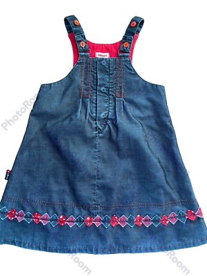 Catimini EUC Blue Corduroy Pleated Topstitched Embellished Overall Dress-2T