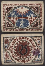 [#27862] - PRINTED ON SILK: NOTGELD BIELEFELD, 25 Mark, 15th of July, 1921, cata