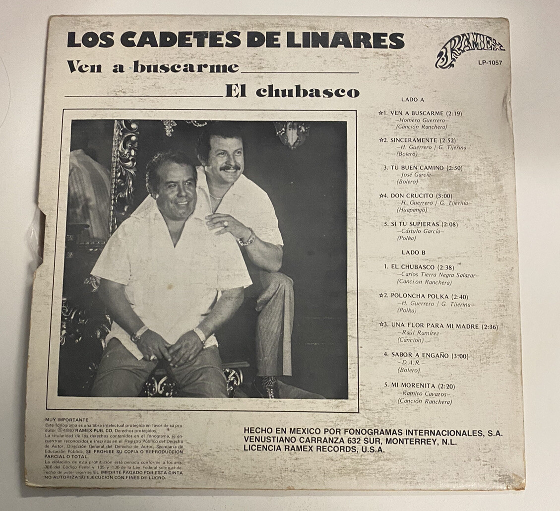LOS CADETES DE LINARES- VEN A BUSCARME- EL CHUBASCO LP VINYL RECORD | eBay