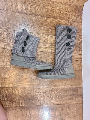 UGG Classic Cardy Boot 1016555 Grey Wool Knit Womens Size 7 Knee High Or Folded 