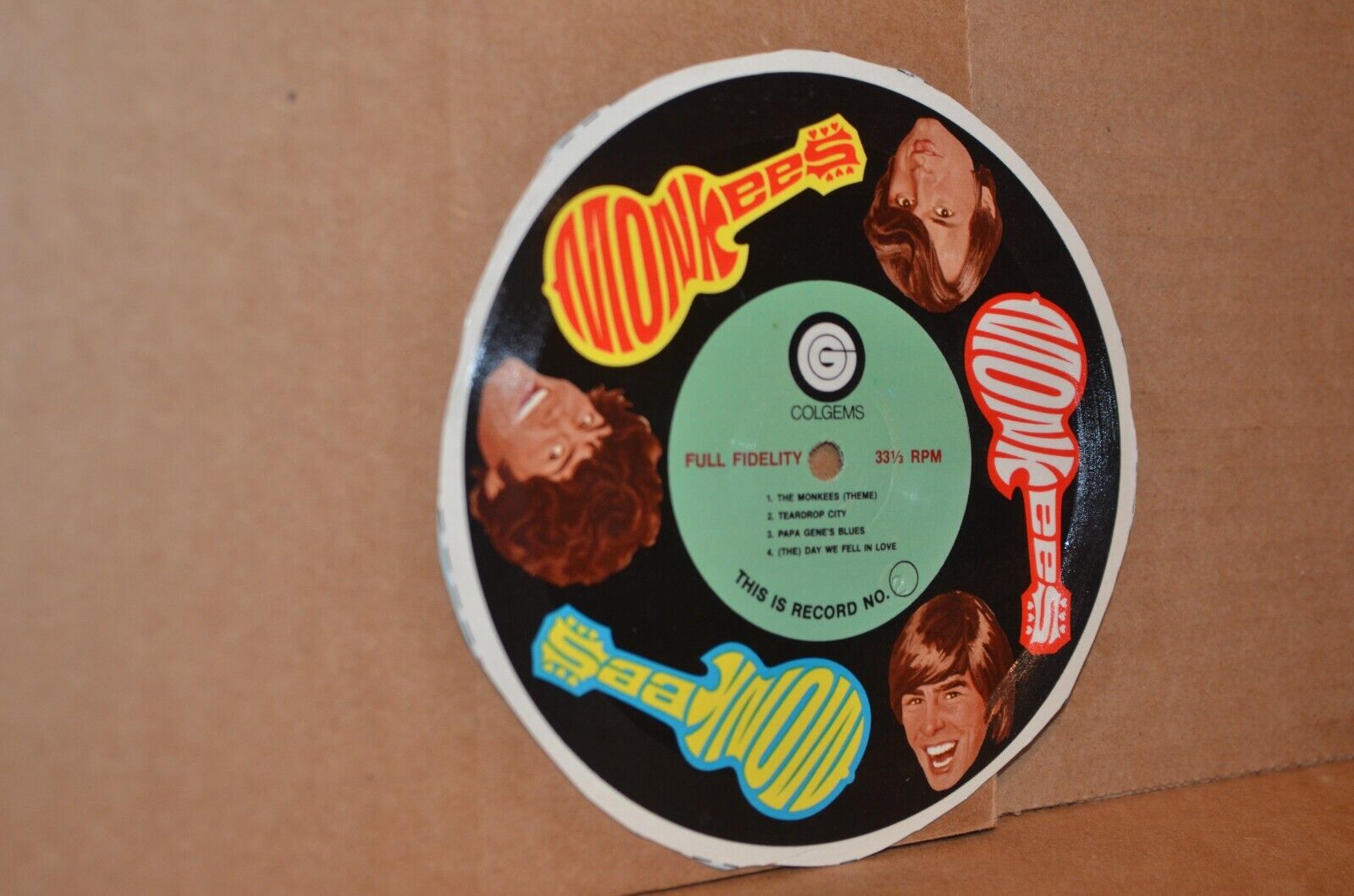 THE MONKEES; RARE CEREAL BOX CARDBOARD 33 1/3 RPM RECORD