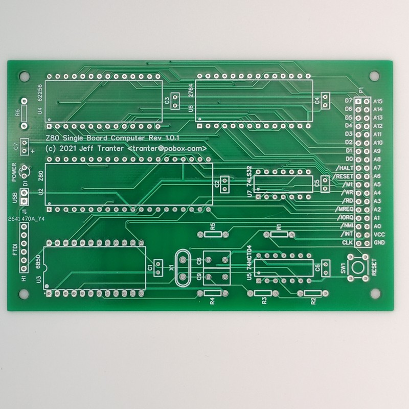 Z80 Single Board Computer SBC - Jeff Trantor's PCB based on Grant Searle design