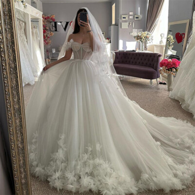 Lace A-Line Backless Wedding Dresses Off Shoulder Applique Sleevless Bridal  Gown | eBay
