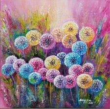 Original Ölgemälde cotton/Keilrahmen 50x50x2cm. Einzigartig Farbenfroh artdeco