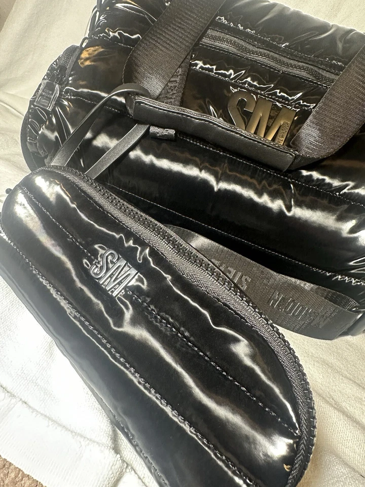 NUEVO Steve Madden Puffer Bandolera Bolso de Mano Satinado Negro Flory DT623935 Foto 2 de 3