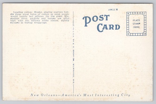 VTG Post Card Barge Load Of Cotton On River Front, New Orleans, LA. K303 - Picture 2 of 2
