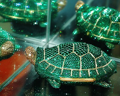 Kathrine Baumann ICONIC GREEN TURTLE swarovski crystal clutch