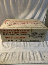 VTG TOASTMASTER MODEL 6400 DELUXE DOUBLE BURNER BUFFET RANGE W/ ORIGINAL BOX
