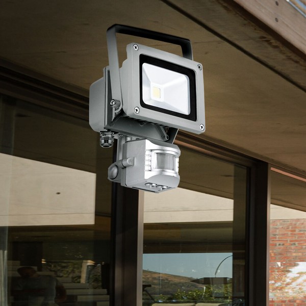 Baustrahler Bewegungsmelder AußEnleuchte Wandlampe Led Fluter Schwenkbar Silber-image