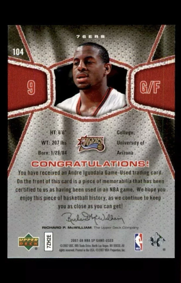 2007-08 SP Game Used - #104 Andre Iguodala (MEM) - Image 2 of 2