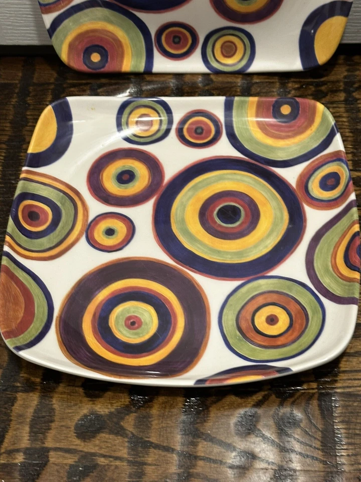 4 Pc TABLETOPS UNLIMITED Melamine Multiple Color Circles 11 1/8" Dinner Plates - Image 4 of 4
