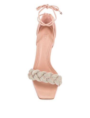 Schutz Revolve Alissa Heel Crystal Sweet Rose Tie Ankle Leather Wedding 8.5 NWOB - Picture 3 of 11