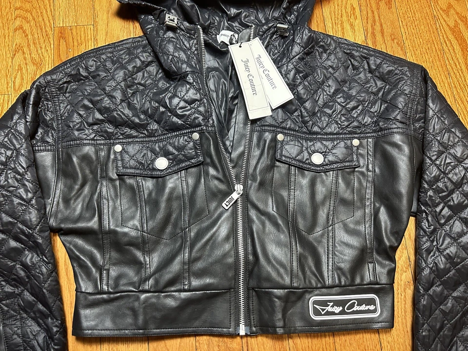 Chaqueta de motocicleta Juicy Couture recortada negra para mujer pequeña ¡NUEVA CON ETIQUETAS! Foto 4 de 4