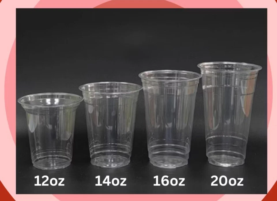 Clear Plastic Cup 12oz 14oz 16oz 20oz / Lid For Cup / Straws Black 8mm (99pcs) - Image 2 of 4