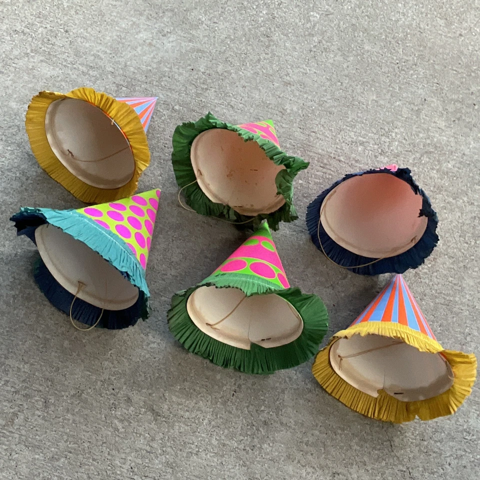 Lot Of Six 6 VINTAGE HALLMARK PAPER BIRTHDAY PARTY HATS Various Colors - Image 3 of 4