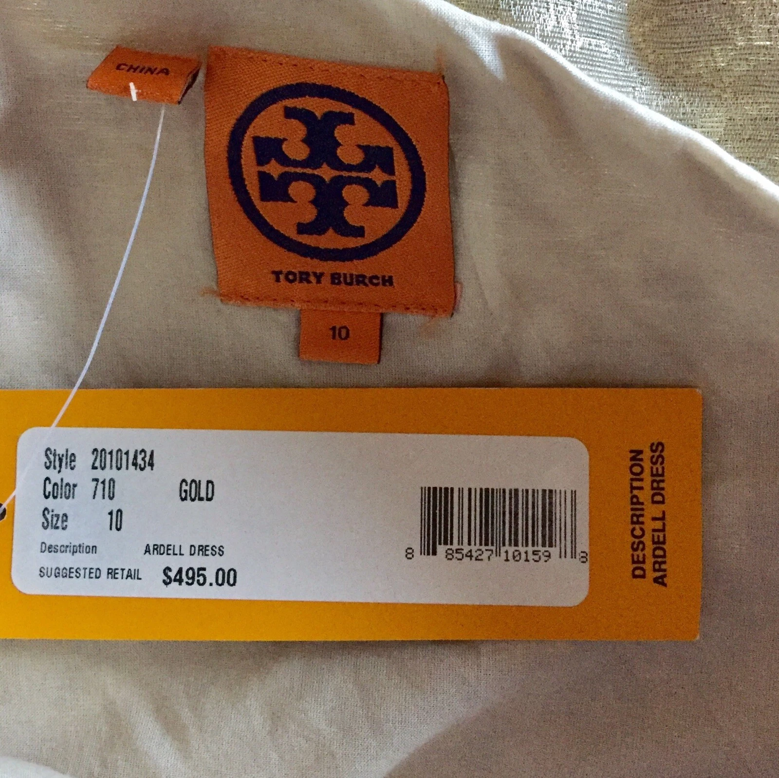 Abito monospalla metallizzato Tory Burch nuovo con etichette prezzo al pubblico $495 "ARDELL" 10