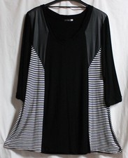 Tunika Shirt schwarz weiß Lederimitat A-Linie XL SABI