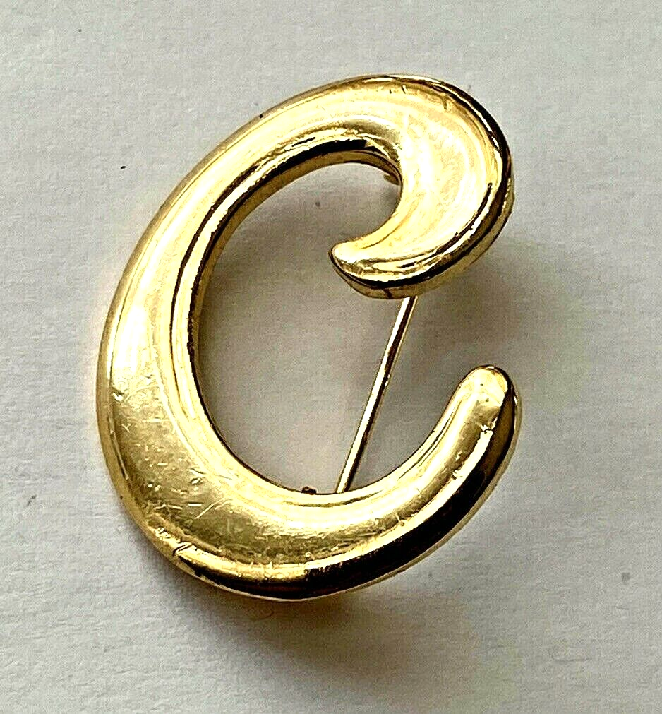 Broche Vintage Initiale G Gravé Doré - 3,1 Cm - Occasion France - Bijou Ancien