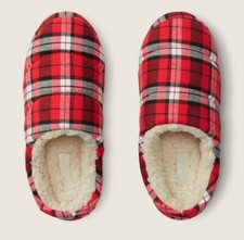 VS pink quilted flannel cozy sherpa slippers new size medium7/8 red plaid