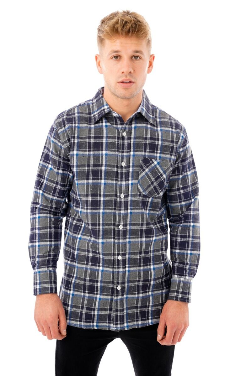 New Mens Flannel Brushed Cotton Check Shirts Long Sleeve