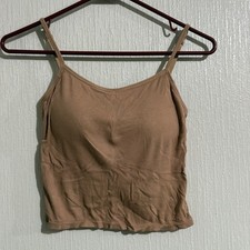 Set of Two Built In Bra Crop Tank Longline Bra Tops Brown  Blue Ribbed Women M