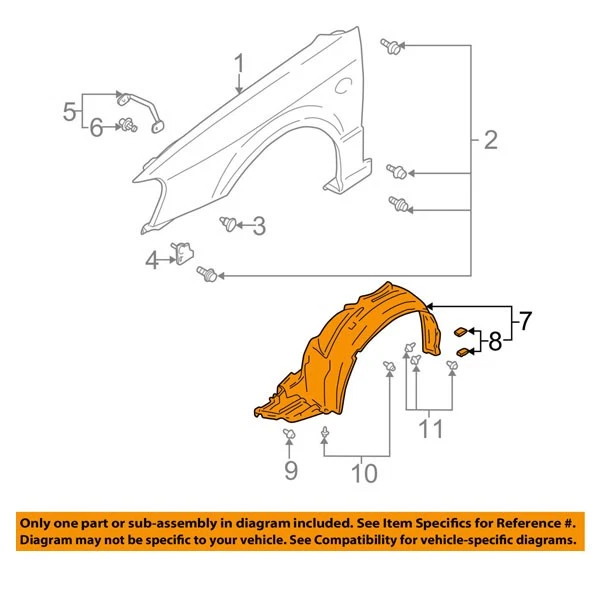 For 2000-2004 Outback Front Left Inner Fenders Black Plastic 59110-AE07A Q - Image 3 of 4