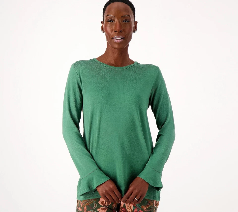 Stan Herman Luxe Sweater Knit Crew Neck Top Relaxed Pant PJ Set S Green A518608 - Image 3 of 4
