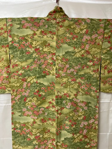 Japanischer Kimono Komon S hellgrün farbig Blumenmuster gebraucht Seide - Bild 8 von 11