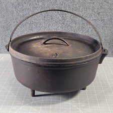 Vintage Lodge Cast Iron No. 10 3-Leg Camp Dutch Oven w/ Lid Made USA