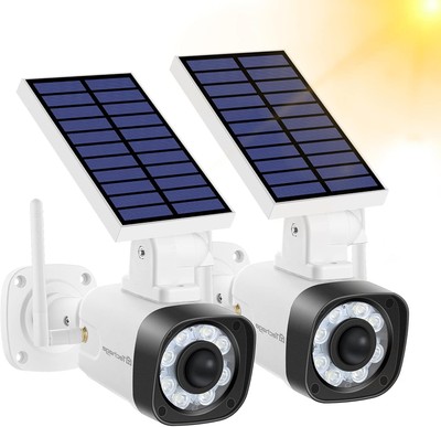 Techage Solar Battery Powered Metal Fake Security Camera, Dummy White 