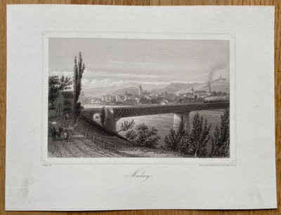 MARBURG Stahlstich XIX Jhd.. Motiv: 10x15 cm. Blatt: 17x22,3 cm.