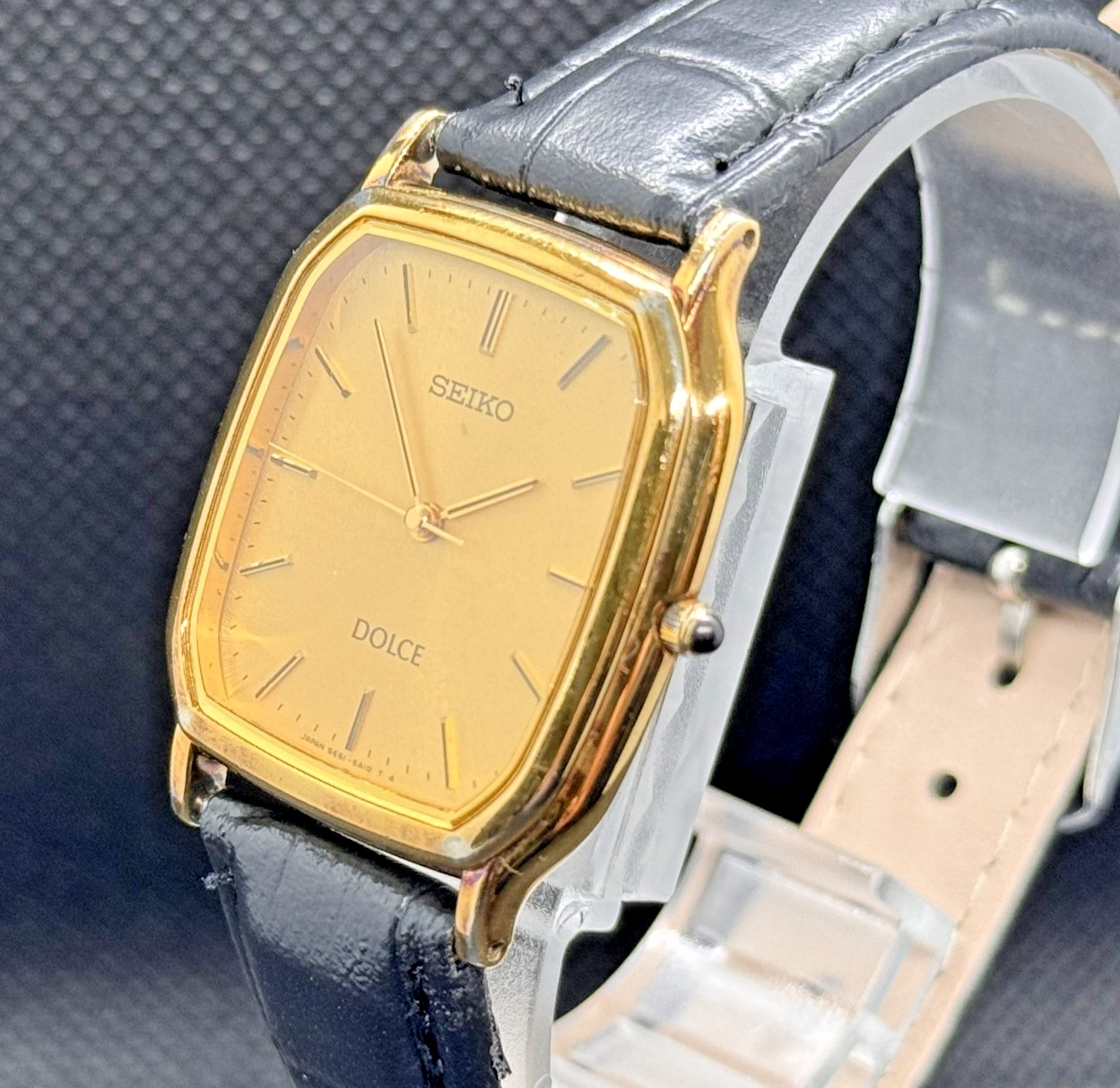 SEIKO Dolce 5E61-5A10 Gold Dial Tonneau Quartz Men's … - Gem