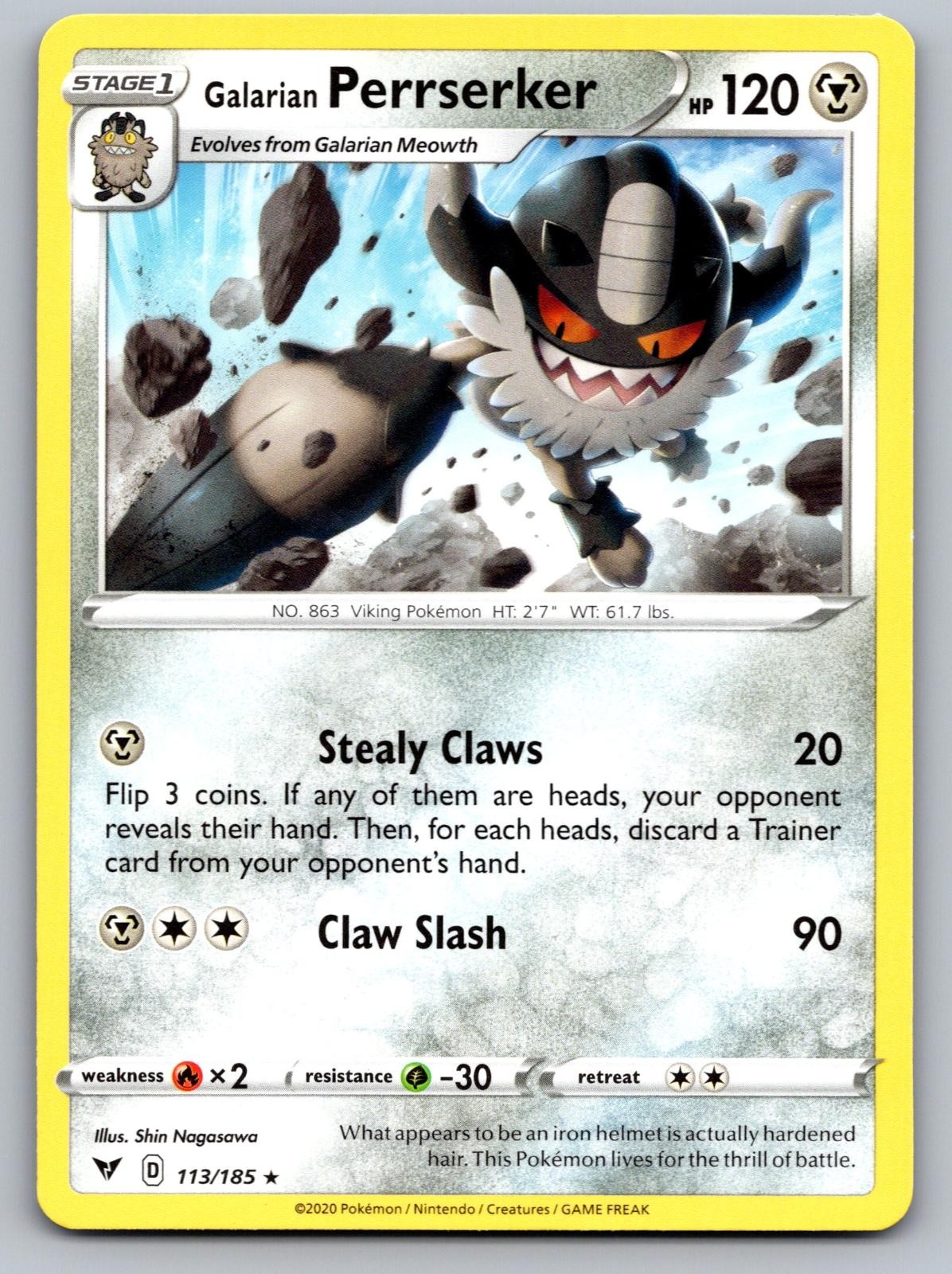 Galarian Perrserker 113/185 Rare Vivid Voltage Pokemon Near Mint