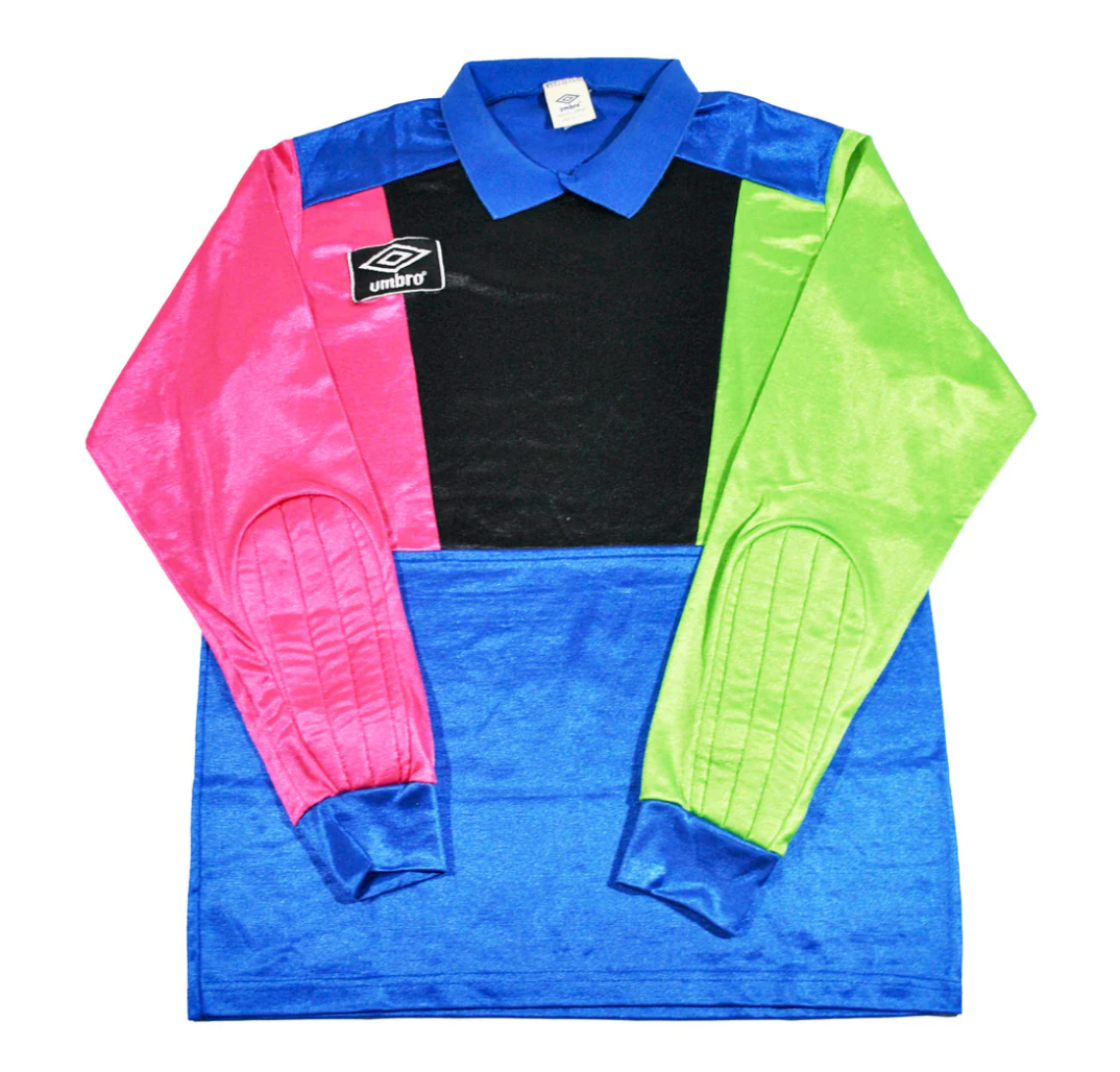 Vintage Umbro Goalie 90s Blue Green Pink Long Sleeve Soccer Jersey