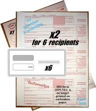 2025 IRS TAX FORM KIT: 1099-NEC for 6 recipients+envelopes+(1)1096 NONcarbonless