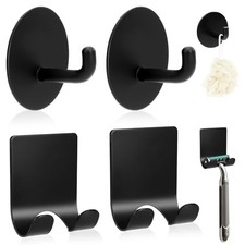 4 Pcs Razor Holder Bathroom Hooks Adhesive Heavy Duty Stainless Steel Black