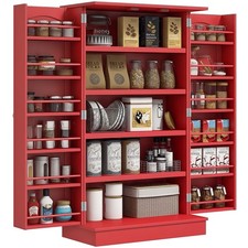 Kitchen Pantry Storage Cabinet w/ 5-tier Shelving, 12 Spice Racks