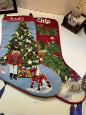 LOT OF 2 vintage needlepoint Christmas stockings RARE