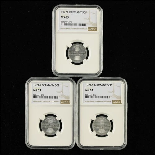 1921A/1922E GERMANY 50P NGC MS 63 3PCS