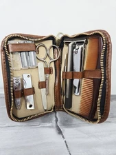 Vintage Mens Travel Grooming Shaving Set Kit 1980's W/ Gillette Trac Razor