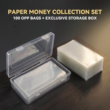 100PCS Currency OPP Clear Sleeves with Storage Case Banknote Bill Protector Hold
