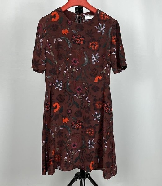 Women Sandro Paris Dress Burgundy Silk 38
