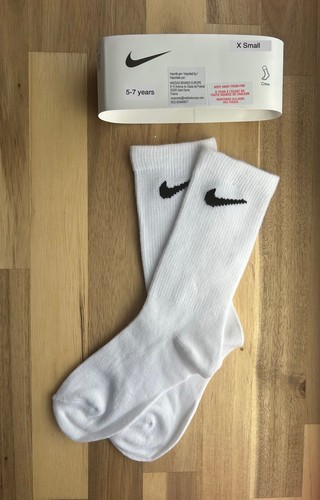 Nike Everyday White Crew Socks Kid Junior Child’s XSmall 5-7 Years Boys Girls