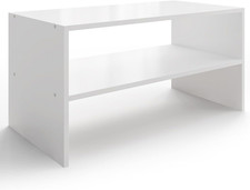 2-Tier Stackable White Shoe Rack, Holds 6-9 Pairs, 24.6 Inches Wooden 2-Shelf