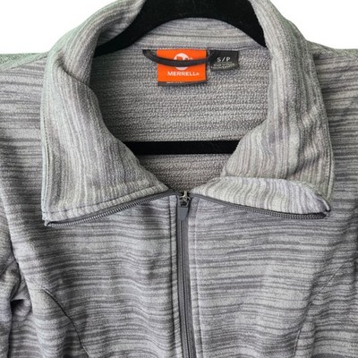 Merrell Womens Grey Space Dye Full Zip Fleece Jacket Small Funnel Neck Hiking